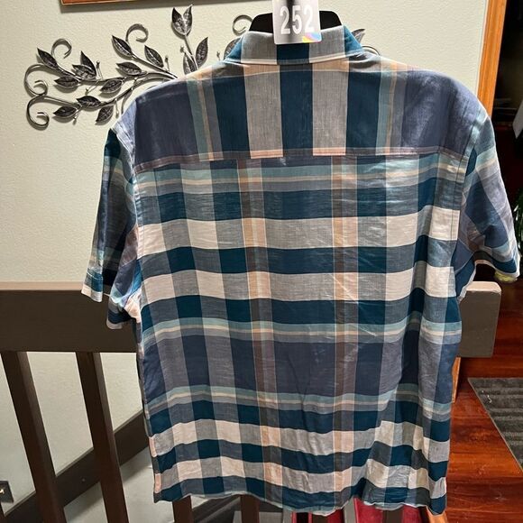 EUC Perry Ellis  Men's Blue Plaid Shirt Large #252 - Picture 4 of 5